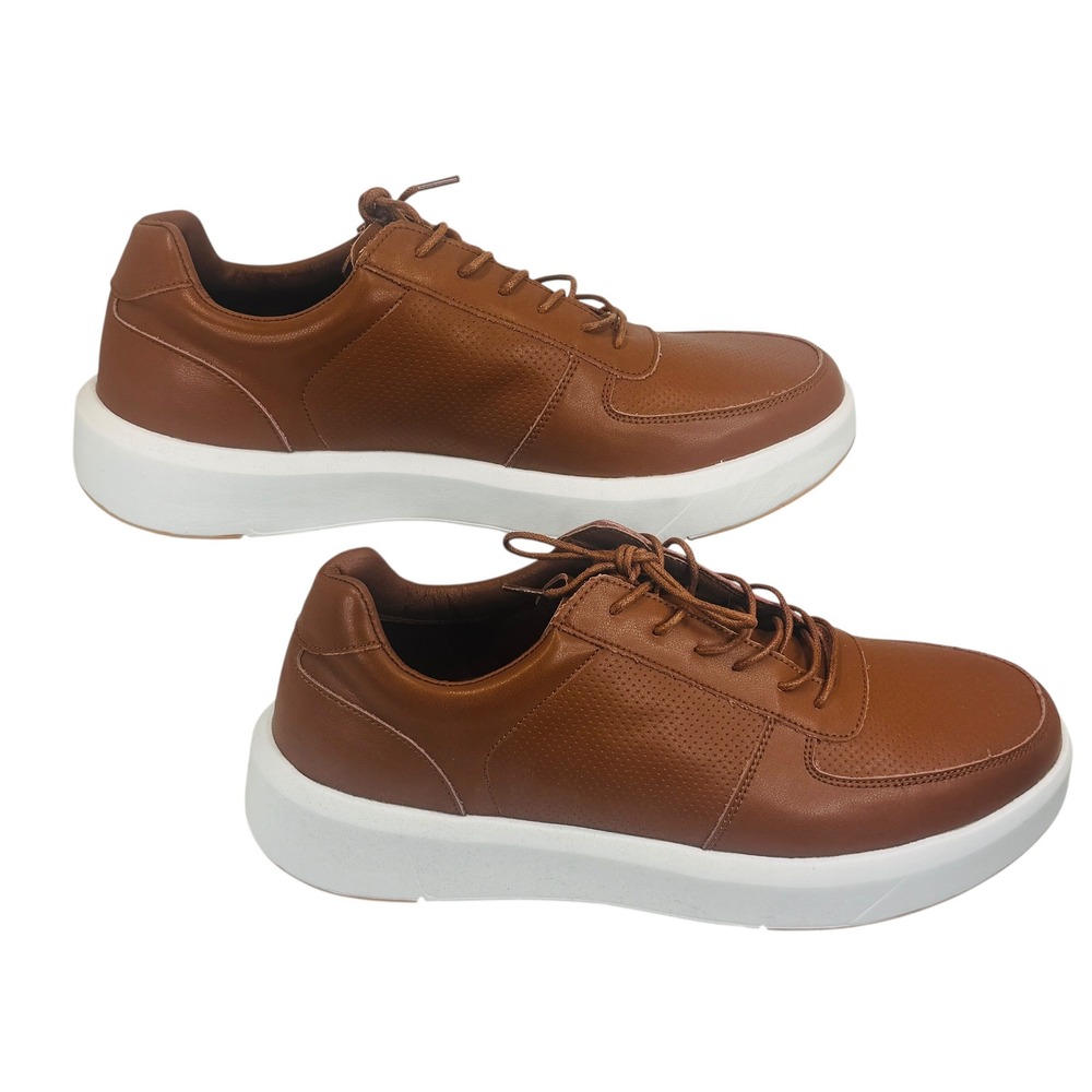 XPACS Faux Leather Casual‎ Sneakers Comfort Walking Shoes Brown White Sole US 14